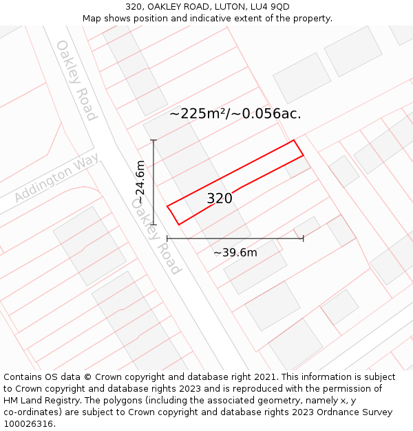 320, OAKLEY ROAD, LUTON, LU4 9QD: Plot and title map