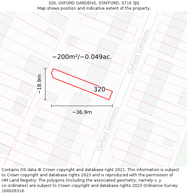 320, OXFORD GARDENS, STAFFORD, ST16 3JQ: Plot and title map