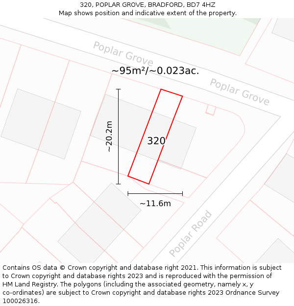 320, POPLAR GROVE, BRADFORD, BD7 4HZ: Plot and title map