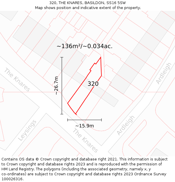 320, THE KNARES, BASILDON, SS16 5SW: Plot and title map