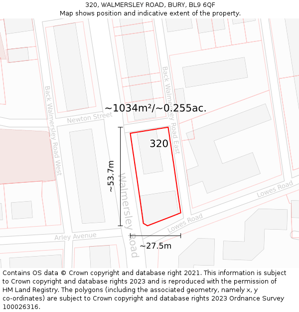320, WALMERSLEY ROAD, BURY, BL9 6QF: Plot and title map