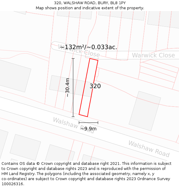 320, WALSHAW ROAD, BURY, BL8 1PY: Plot and title map