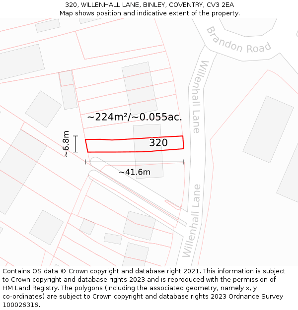 320, WILLENHALL LANE, BINLEY, COVENTRY, CV3 2EA: Plot and title map