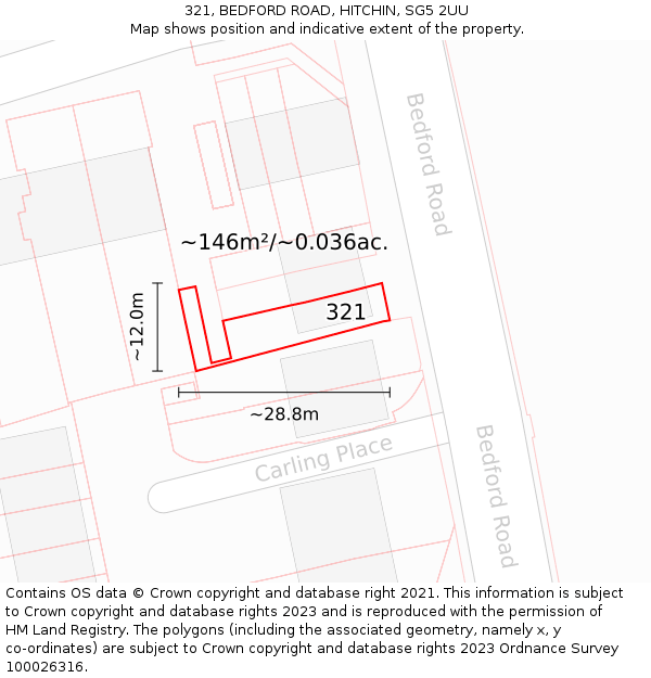 321, BEDFORD ROAD, HITCHIN, SG5 2UU: Plot and title map