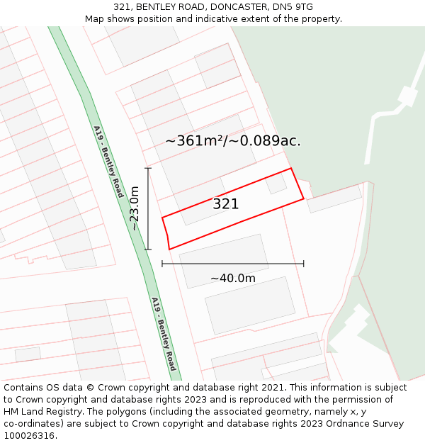 321, BENTLEY ROAD, DONCASTER, DN5 9TG: Plot and title map
