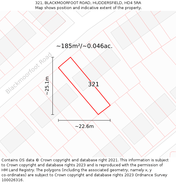 321, BLACKMOORFOOT ROAD, HUDDERSFIELD, HD4 5RA: Plot and title map