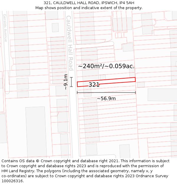 321, CAULDWELL HALL ROAD, IPSWICH, IP4 5AH: Plot and title map