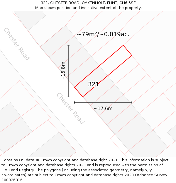 321, CHESTER ROAD, OAKENHOLT, FLINT, CH6 5SE: Plot and title map