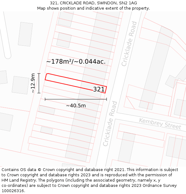 321, CRICKLADE ROAD, SWINDON, SN2 1AG: Plot and title map