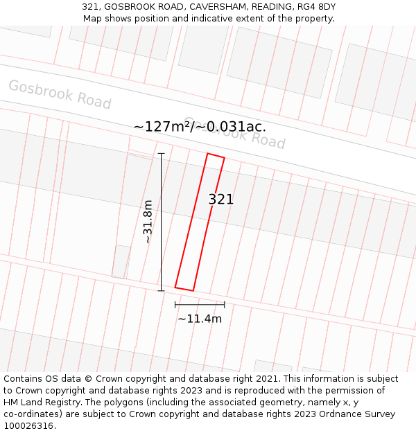 321, GOSBROOK ROAD, CAVERSHAM, READING, RG4 8DY: Plot and title map
