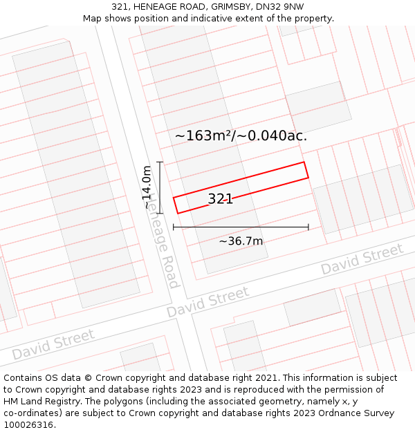 321, HENEAGE ROAD, GRIMSBY, DN32 9NW: Plot and title map