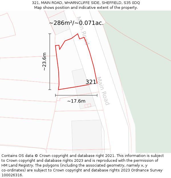 321, MAIN ROAD, WHARNCLIFFE SIDE, SHEFFIELD, S35 0DQ: Plot and title map