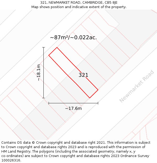 321, NEWMARKET ROAD, CAMBRIDGE, CB5 8JE: Plot and title map
