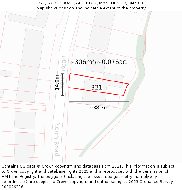 321, NORTH ROAD, ATHERTON, MANCHESTER, M46 0RF: Plot and title map