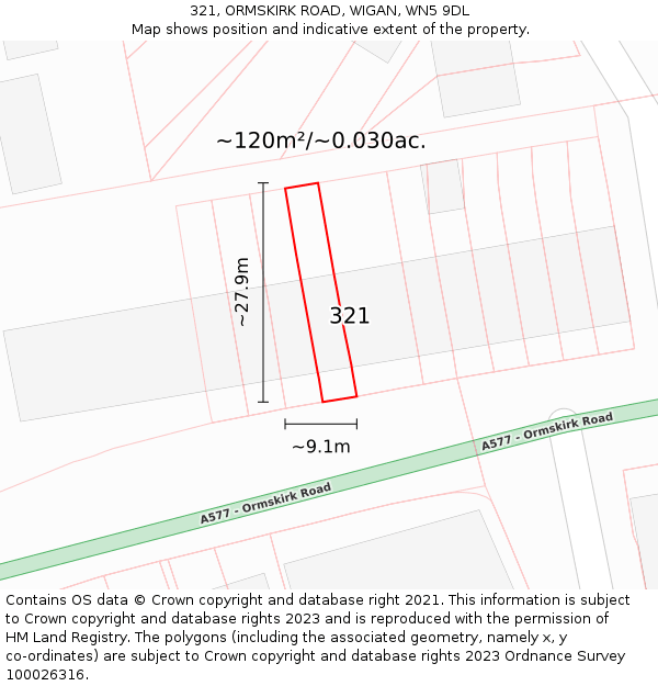 321, ORMSKIRK ROAD, WIGAN, WN5 9DL: Plot and title map