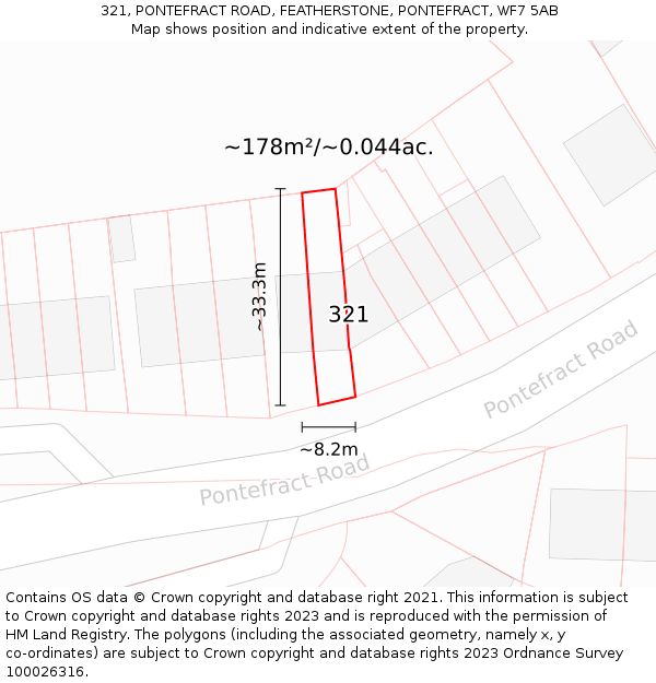 321, PONTEFRACT ROAD, FEATHERSTONE, PONTEFRACT, WF7 5AB: Plot and title map
