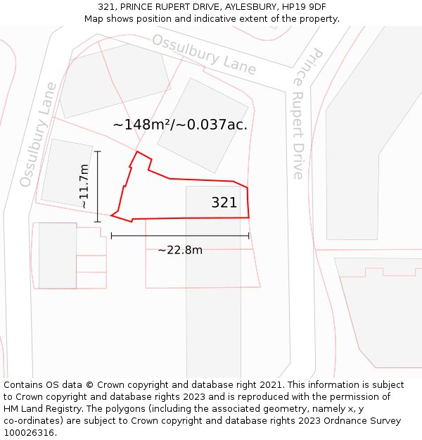 321, PRINCE RUPERT DRIVE, AYLESBURY, HP19 9DF: Plot and title map