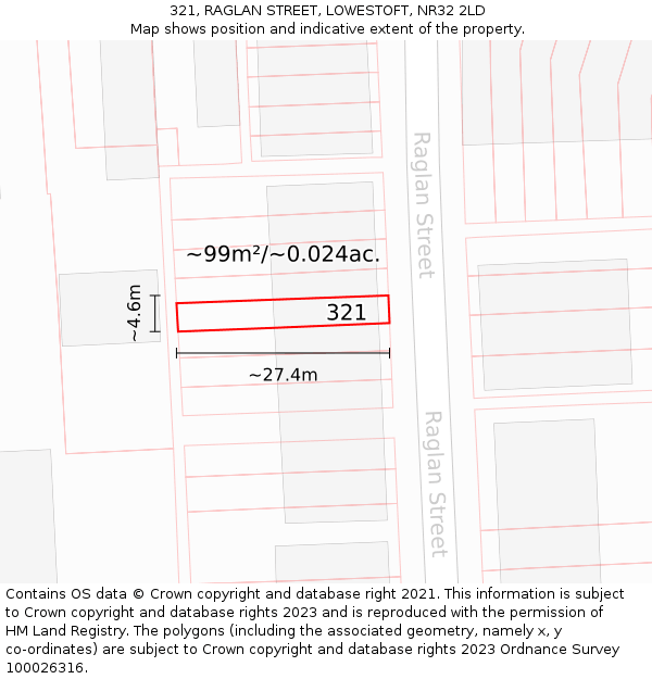 321, RAGLAN STREET, LOWESTOFT, NR32 2LD: Plot and title map