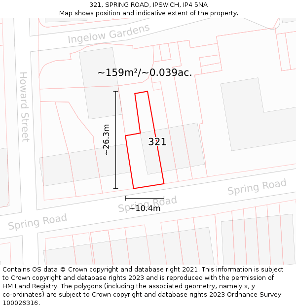 321, SPRING ROAD, IPSWICH, IP4 5NA: Plot and title map