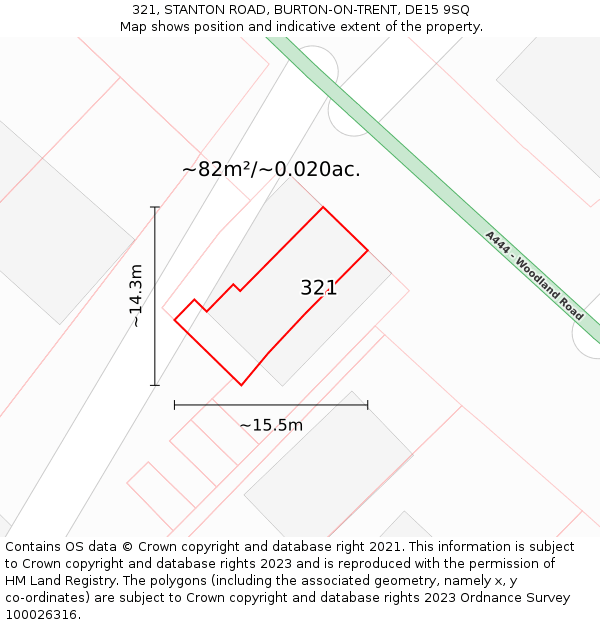 321, STANTON ROAD, BURTON-ON-TRENT, DE15 9SQ: Plot and title map