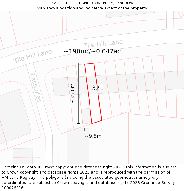 321, TILE HILL LANE, COVENTRY, CV4 9DW: Plot and title map