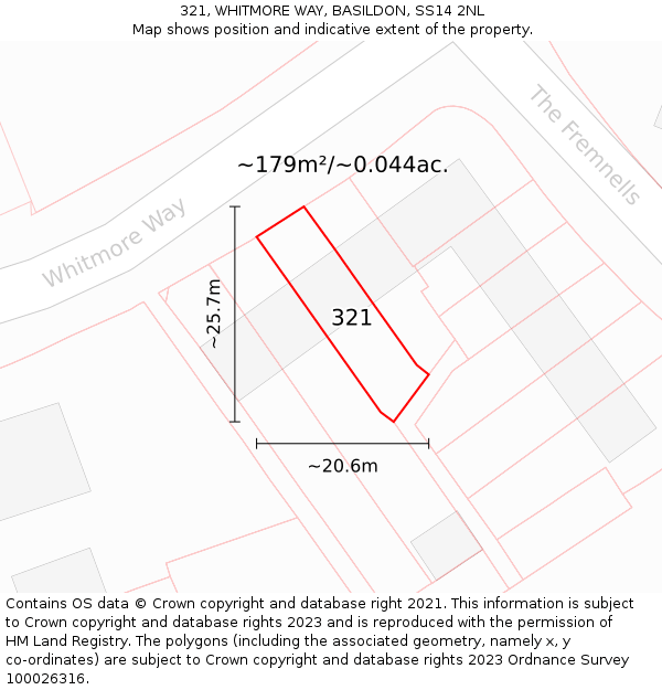 321, WHITMORE WAY, BASILDON, SS14 2NL: Plot and title map