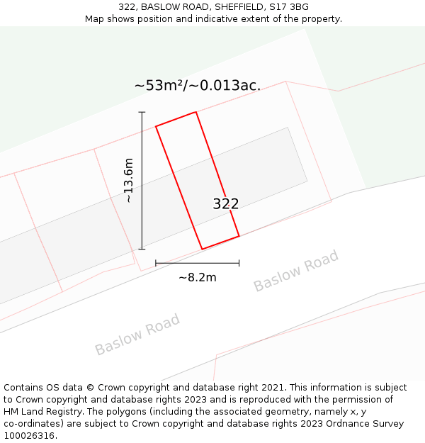 322, BASLOW ROAD, SHEFFIELD, S17 3BG: Plot and title map