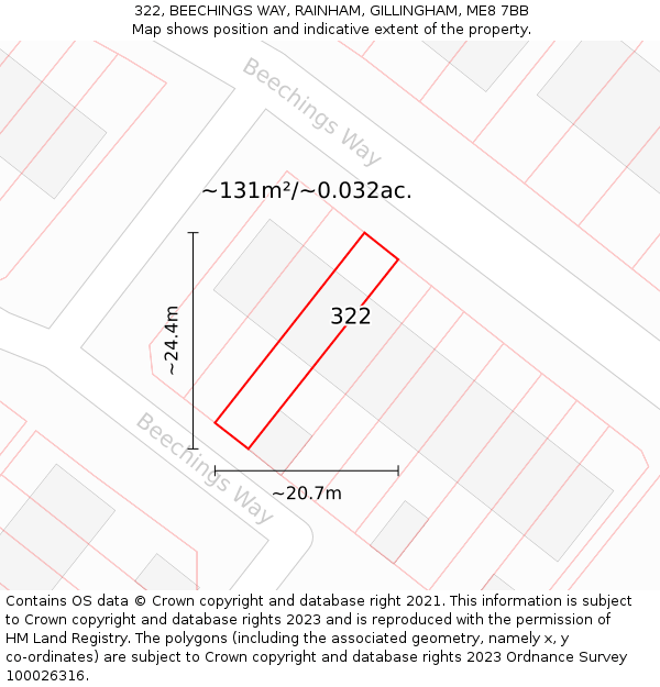 322, BEECHINGS WAY, RAINHAM, GILLINGHAM, ME8 7BB: Plot and title map