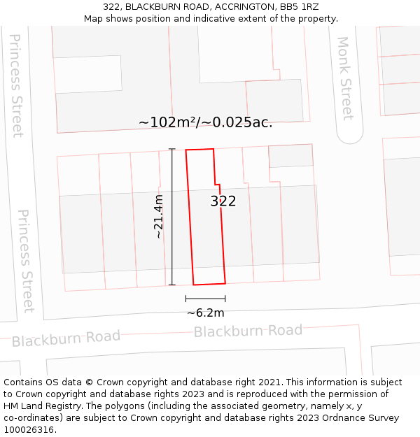 322, BLACKBURN ROAD, ACCRINGTON, BB5 1RZ: Plot and title map