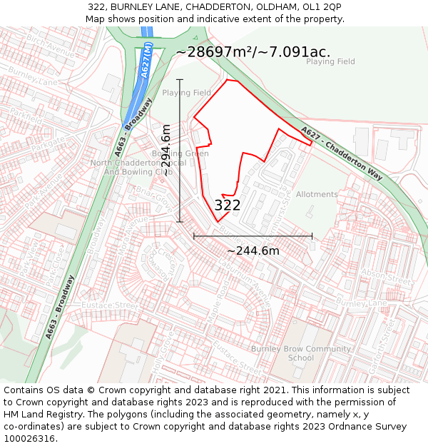 322, BURNLEY LANE, CHADDERTON, OLDHAM, OL1 2QP: Plot and title map