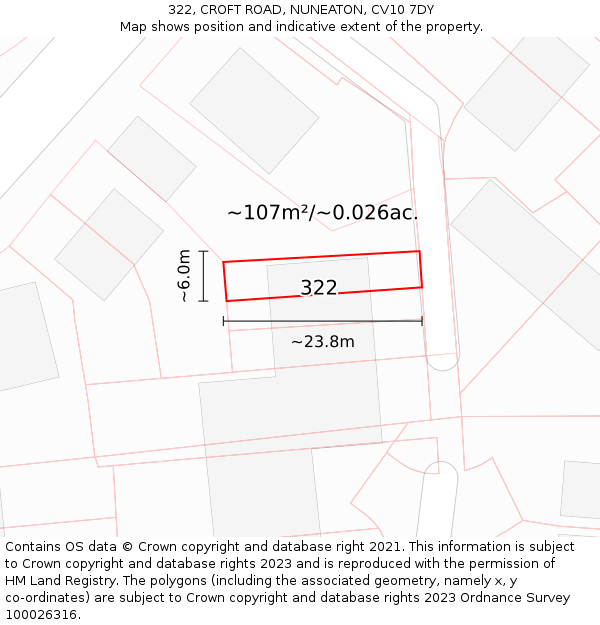 322, CROFT ROAD, NUNEATON, CV10 7DY: Plot and title map
