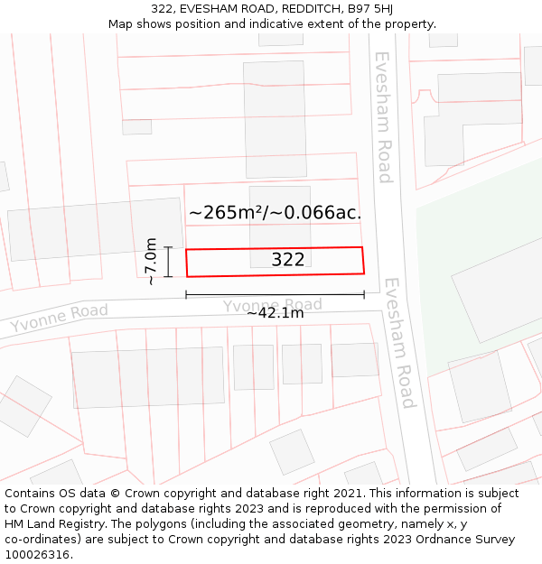 322, EVESHAM ROAD, REDDITCH, B97 5HJ: Plot and title map