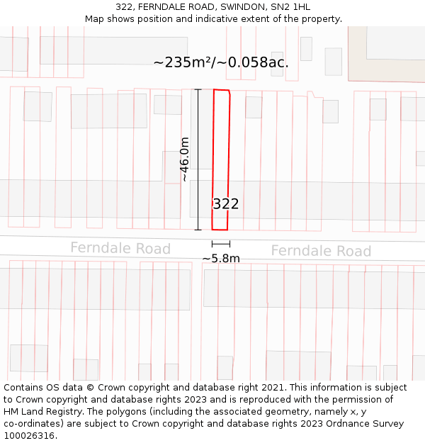 322, FERNDALE ROAD, SWINDON, SN2 1HL: Plot and title map