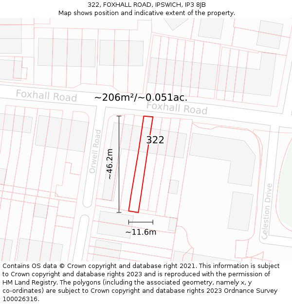322, FOXHALL ROAD, IPSWICH, IP3 8JB: Plot and title map