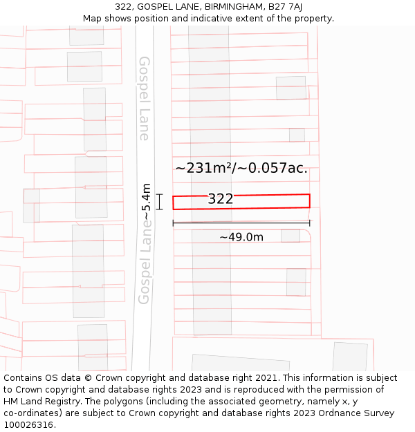 322, GOSPEL LANE, BIRMINGHAM, B27 7AJ: Plot and title map