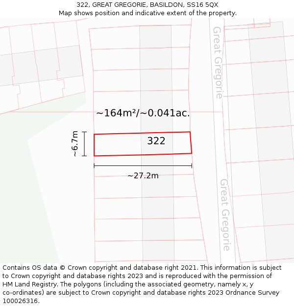 322, GREAT GREGORIE, BASILDON, SS16 5QX: Plot and title map