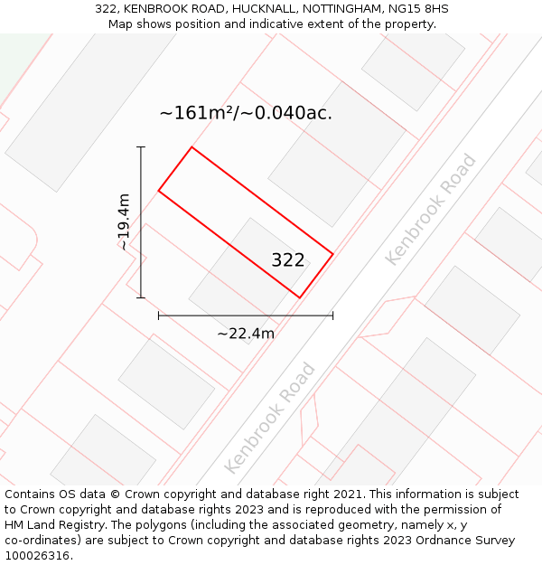 322, KENBROOK ROAD, HUCKNALL, NOTTINGHAM, NG15 8HS: Plot and title map