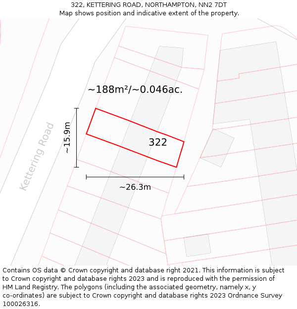 322, KETTERING ROAD, NORTHAMPTON, NN2 7DT: Plot and title map