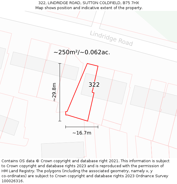 322, LINDRIDGE ROAD, SUTTON COLDFIELD, B75 7HX: Plot and title map