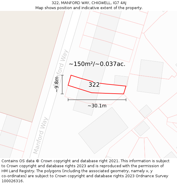 322, MANFORD WAY, CHIGWELL, IG7 4AJ: Plot and title map