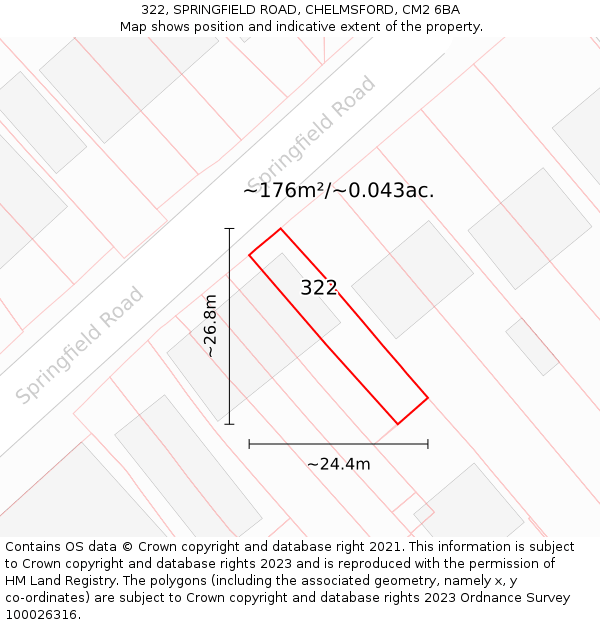 322, SPRINGFIELD ROAD, CHELMSFORD, CM2 6BA: Plot and title map