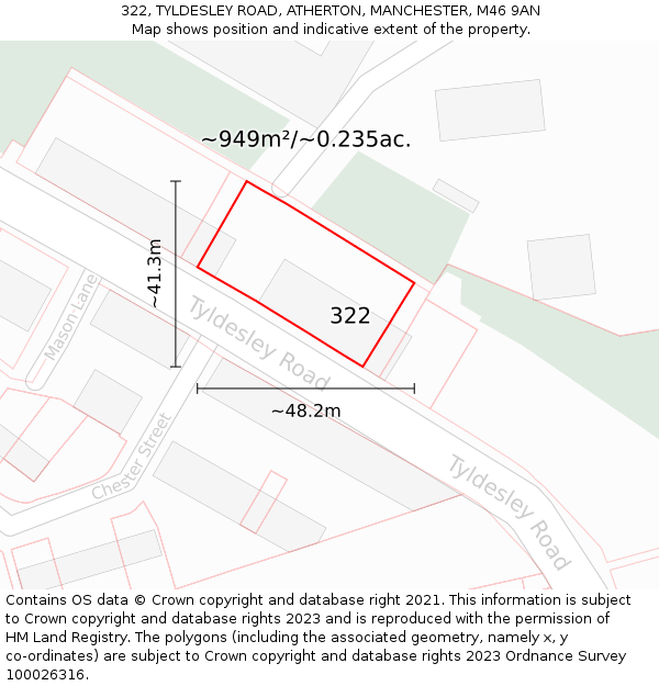 322, TYLDESLEY ROAD, ATHERTON, MANCHESTER, M46 9AN: Plot and title map