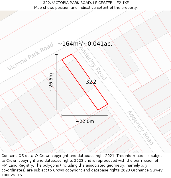 322, VICTORIA PARK ROAD, LEICESTER, LE2 1XF: Plot and title map