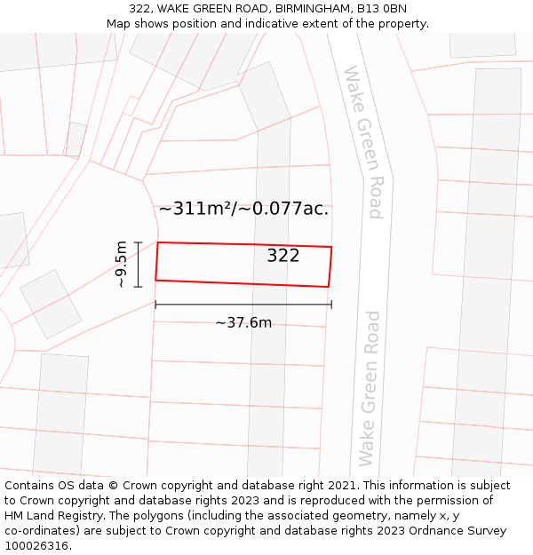 322, WAKE GREEN ROAD, BIRMINGHAM, B13 0BN: Plot and title map