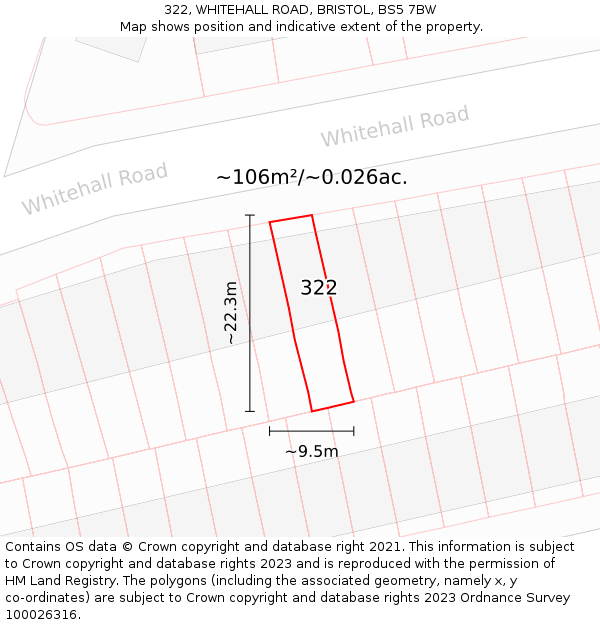 322, WHITEHALL ROAD, BRISTOL, BS5 7BW: Plot and title map