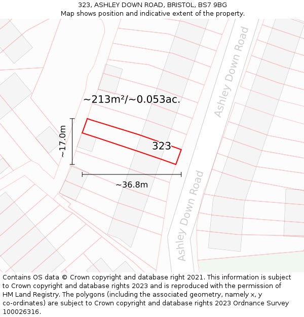 323, ASHLEY DOWN ROAD, BRISTOL, BS7 9BG: Plot and title map