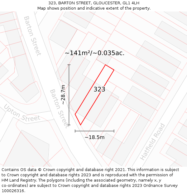 323, BARTON STREET, GLOUCESTER, GL1 4LH: Plot and title map