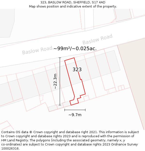 323, BASLOW ROAD, SHEFFIELD, S17 4AD: Plot and title map