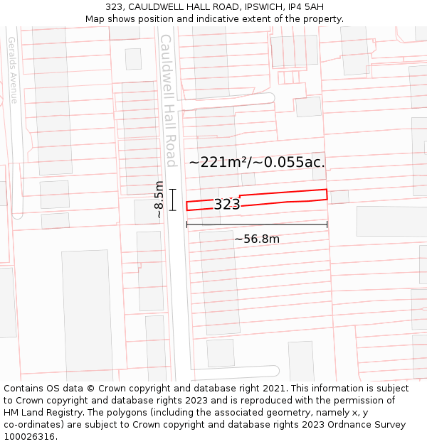 323, CAULDWELL HALL ROAD, IPSWICH, IP4 5AH: Plot and title map