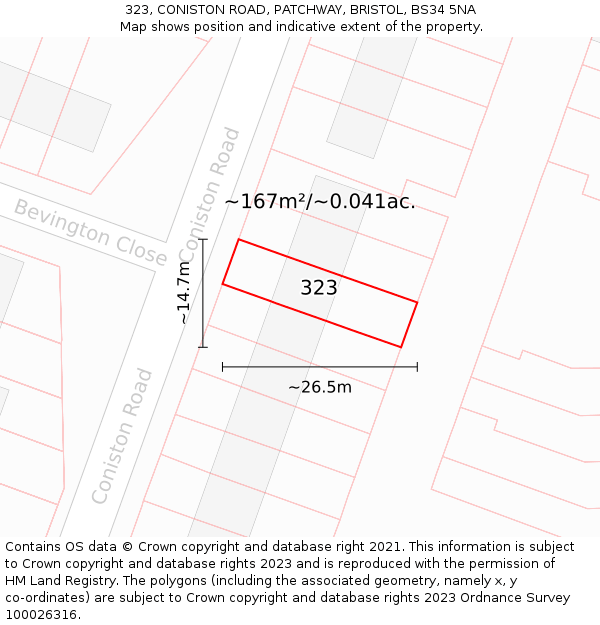 323, CONISTON ROAD, PATCHWAY, BRISTOL, BS34 5NA: Plot and title map